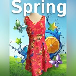 Ezra sleeveless floral pink v-neck sun dress size Large